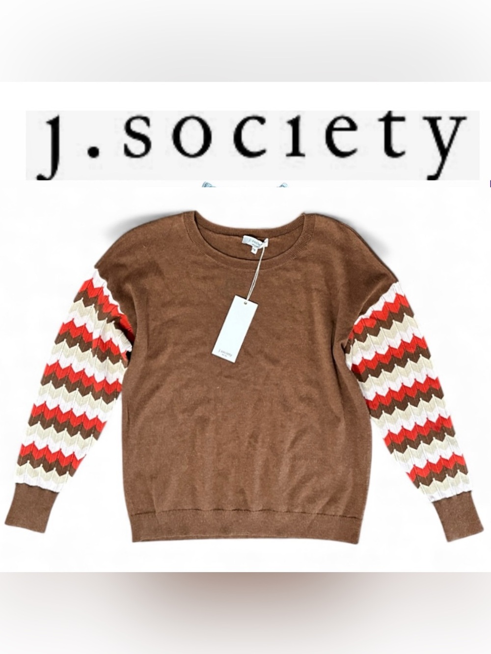 J. Society Saddle Brown Lightweight Cotton  Sweater top Size Small Orange Cream
